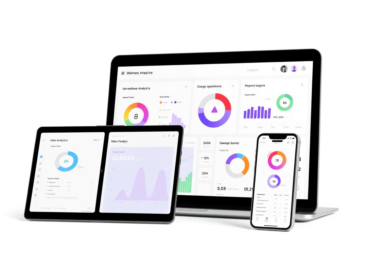 Personalized wellness dashboard on laptop, tablet and phone